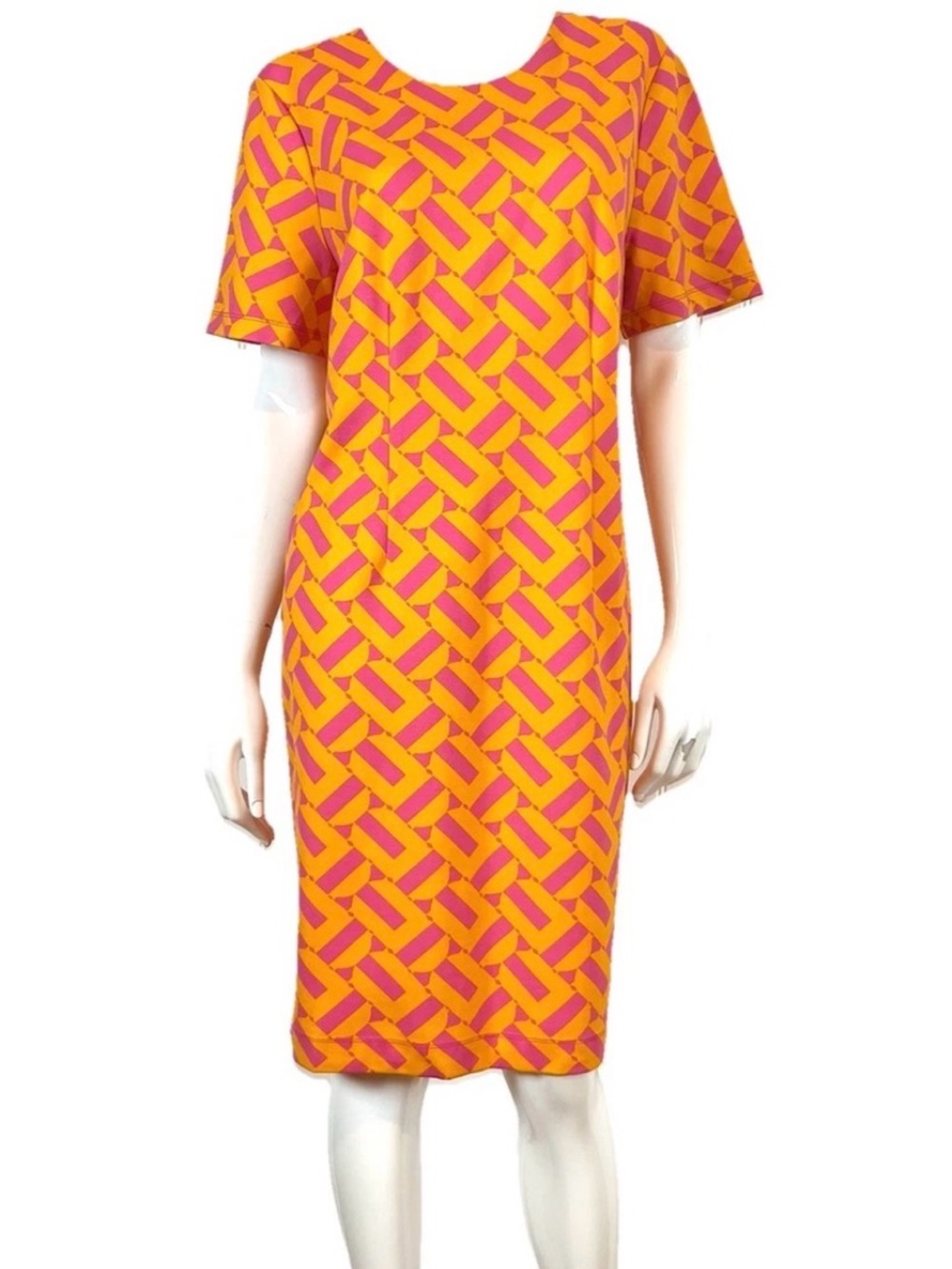 Trina Turk Orange and Pink Geometric Midi Shift Dress